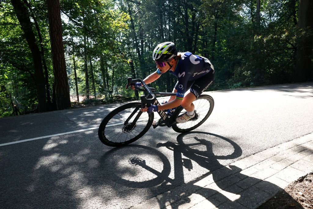 ARNHEM NETHERLANDS SEPTEMBER 10 Annemiek Van Vleuten of The Netherlands and Movistar Team competes during the 25th Simac Ladies Tour 2023 Stage 5 a 1503km stage from Arnhem to Arnhem UCIWWT on September 10 2023 in Arnhem Netherlands Photo by Bas CzerwinskiGetty Images
