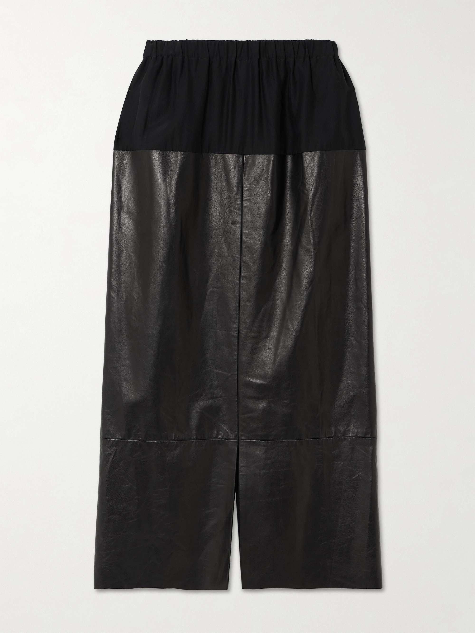 Laure Paneled Silk-Jersey and Leather Midi Skirt