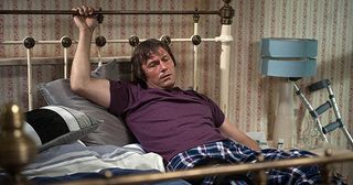 James Barton tries to leave but slips falling onto his broken leg and screams in agony. Emma Barton pretends to call for an ambulance but instead sends a text to Pete Barton from James’ phone before crushing it. James sees from upstairs and realises he’s a prisoner in his own home in Emmerdale