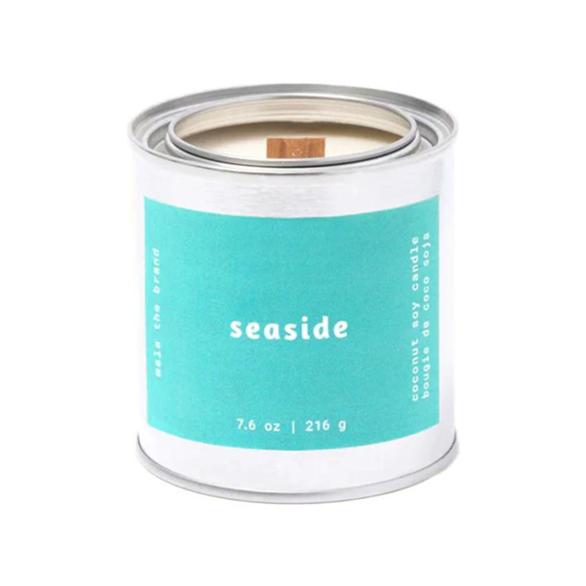 Lilin dengan label biru dalam kaleng