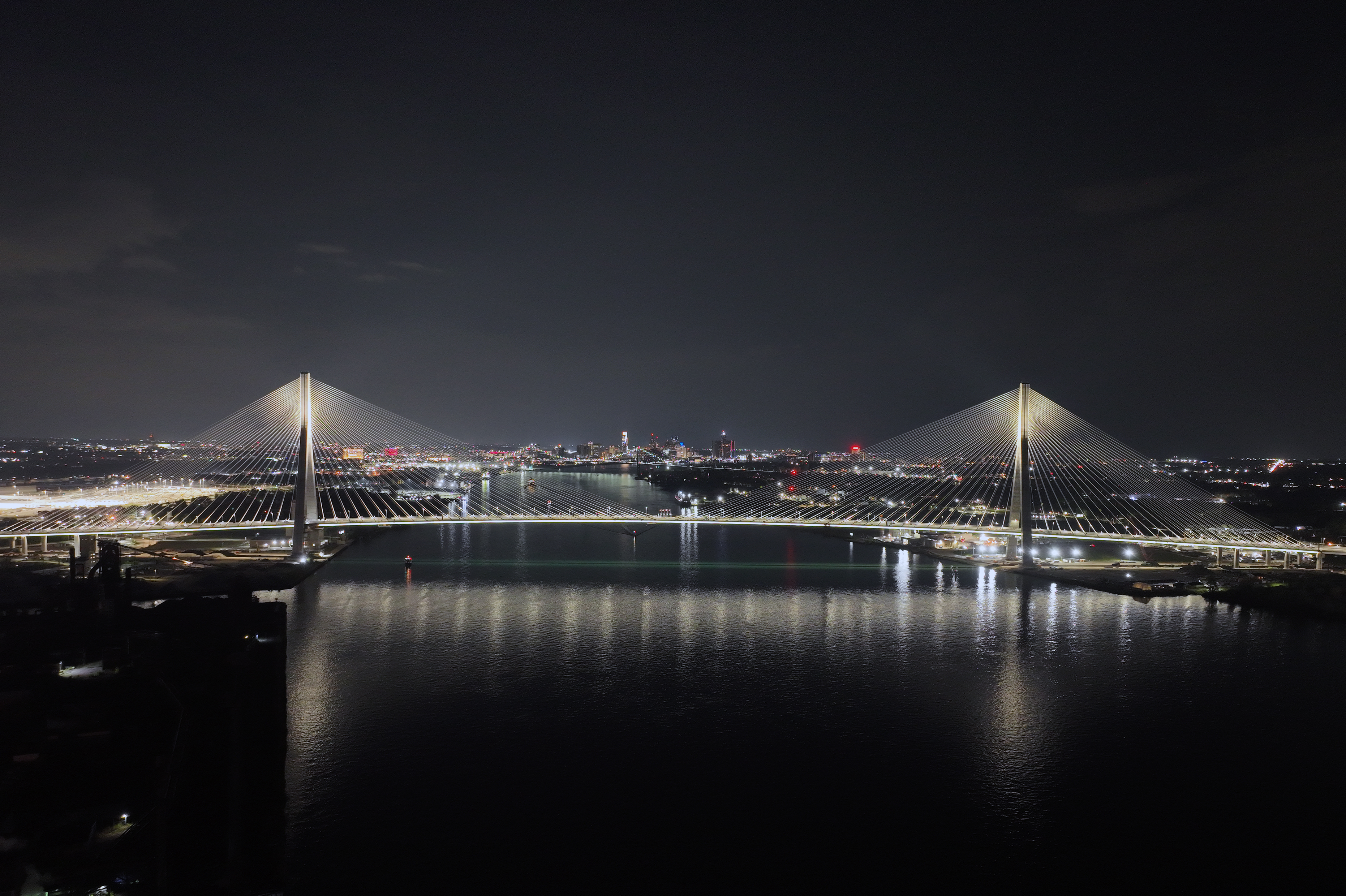 Gordie Howe International Bridge views from a distance and through its elegant cablework