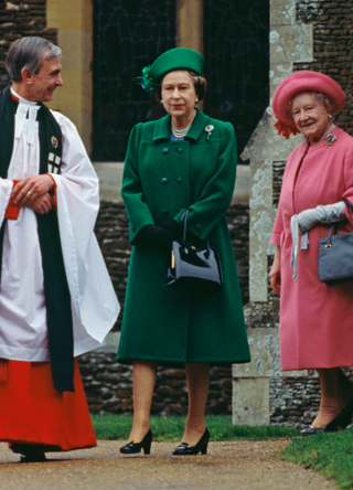 Queen Elizabeth II, the Queen Mother and Prince William walking with the vicar of St. Mary Magdalene Church on Christmas Day whilst the Royal Family are at Sandringham House for Christmas, 25th December 1988