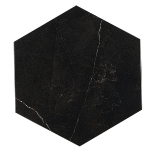 Hexagon shaped black marble floor tile.