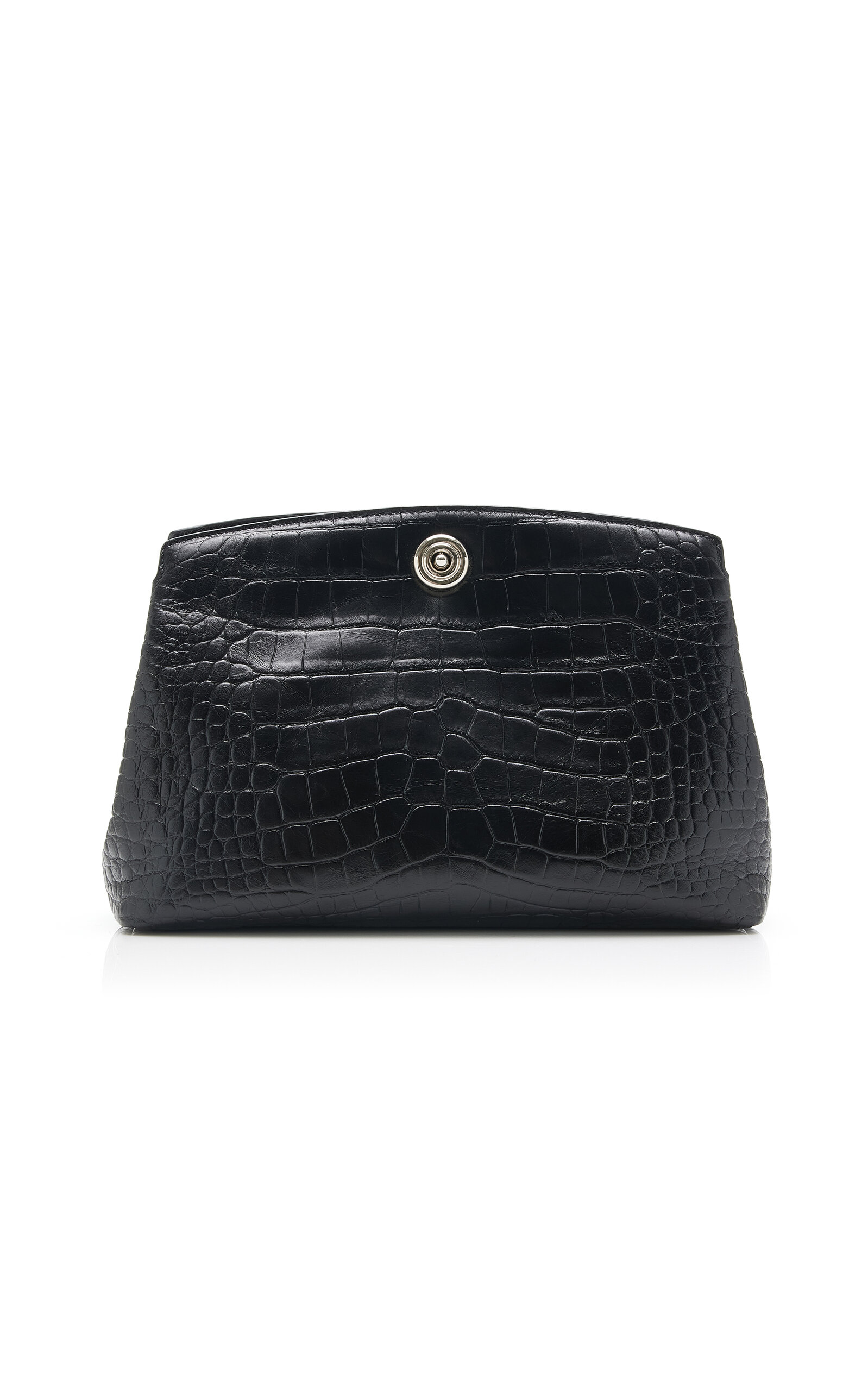 Pushlock Croc-Embossed Leather Clutch