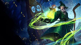 Artwork of a wizard carrying a glowing green lantern to promote Old School RuneScape.