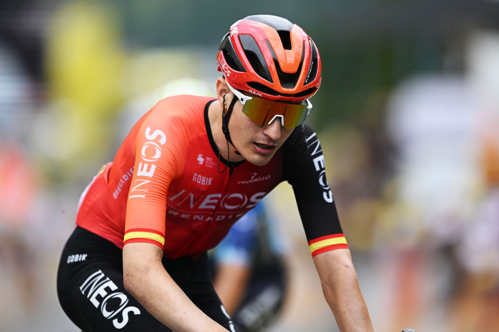 ISOLA 2000 FRANCE JULY 19 Carlos Rodriguez of Spain and Team INEOS Grenadiers crosses the finish line during the 111th Tour de France 2024 Stage 19 a 1446km stage from Embrun to Isola 2000 2022m UCIWT on July 19 2024 in Isola 2000 France Photo by Dario BelingheriGetty Images