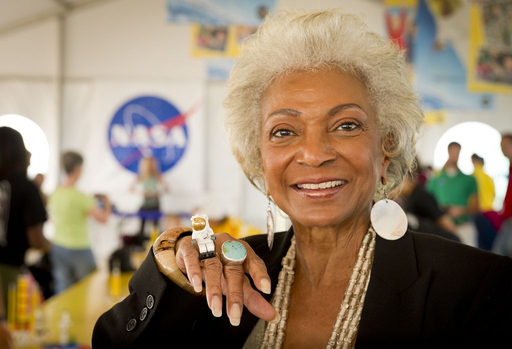 Actress Nichelle Nichols is seen at NASA&#039;s Kennedy Space Center in Cape Canaveral, Florida, during a 2010 event with LEGO.