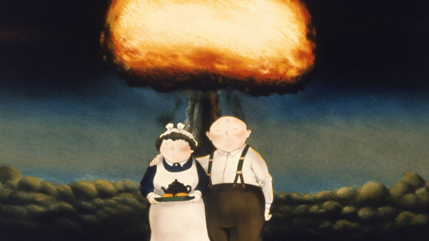 Best cartoons of the 1980s; two people stand in front if a nuclear explosion
