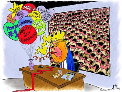 Political cartoon U.S. Trump one year Women's March