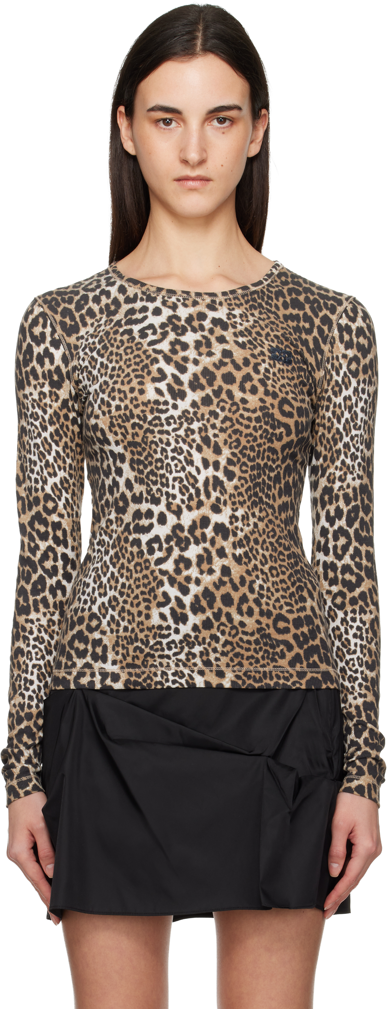 Multicolor Leopard Rib Long Sleeve T-Shirt