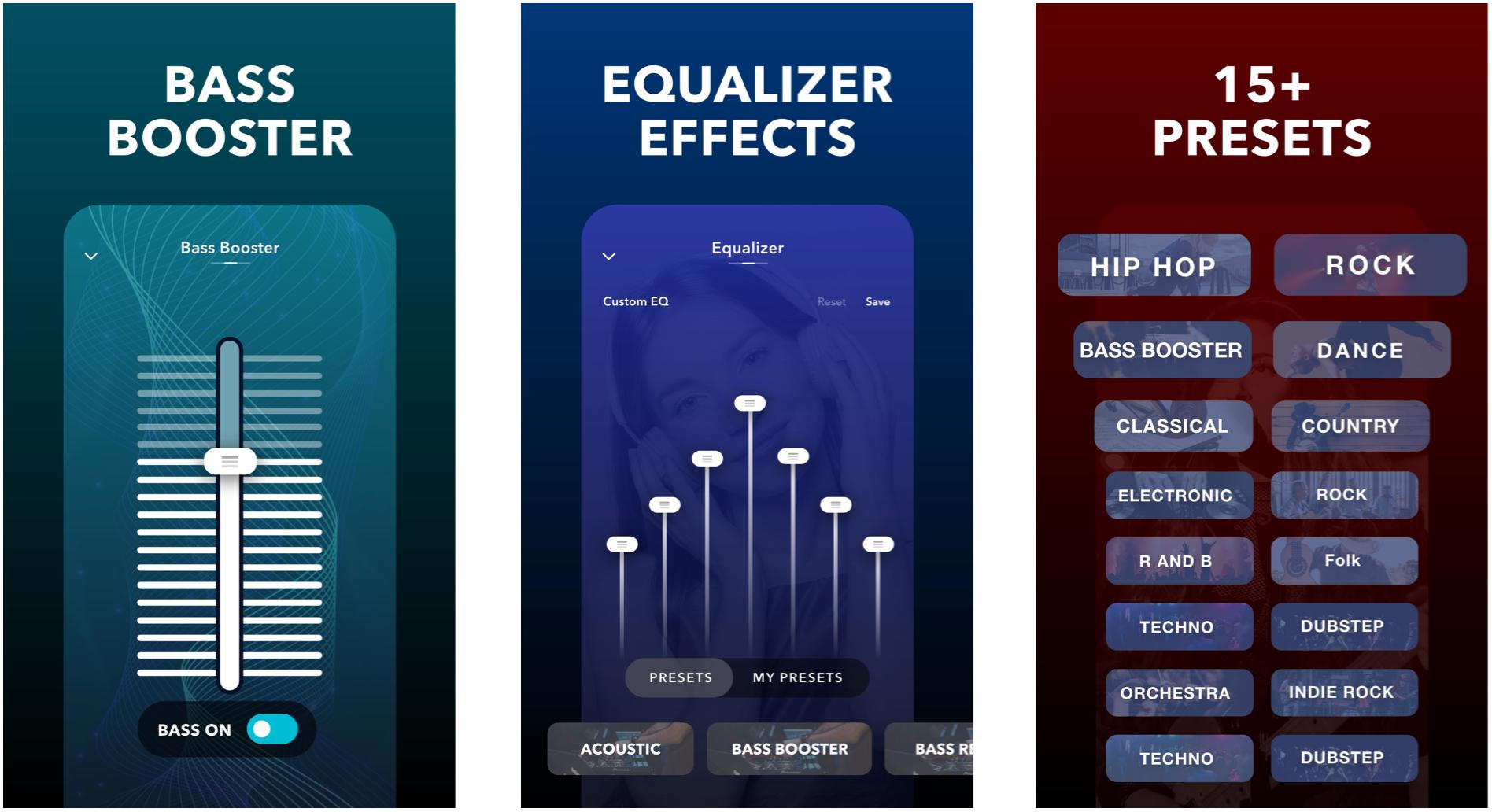 Ekrany aplikacji Equalizer Fx Bass Booster