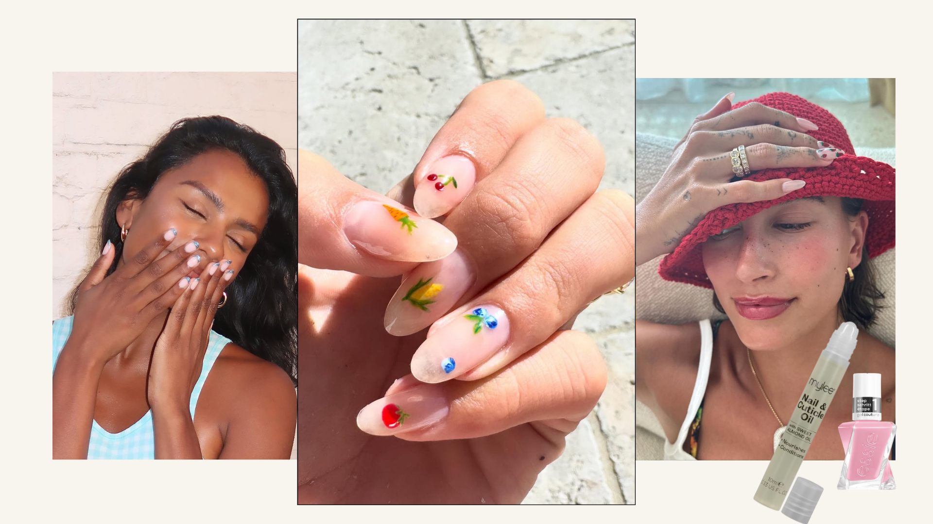 Simone Ashley and Hailey Bieber nails