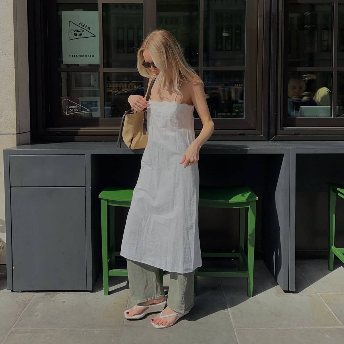 Chloe wearing wedge heels