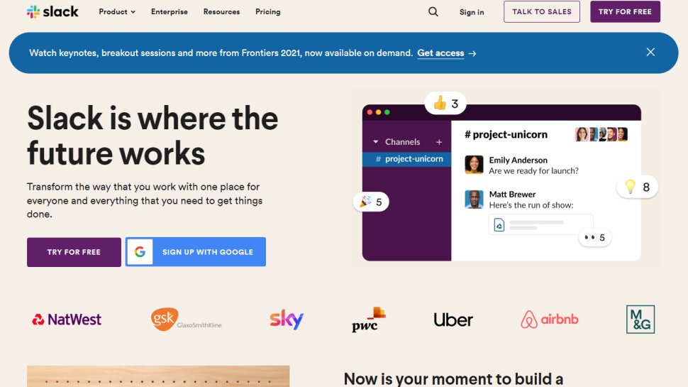 Website screenshot for Slack