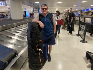Mike Bailey at airport with the Stitch MUT bag