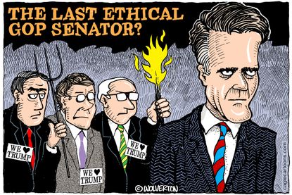 Political Cartoon U.S. Mitt Romney march GOP senators Trump