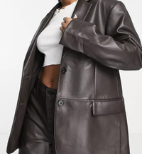 Monki Faux Leather Tailored Blazer in brown, $104 | ASOS