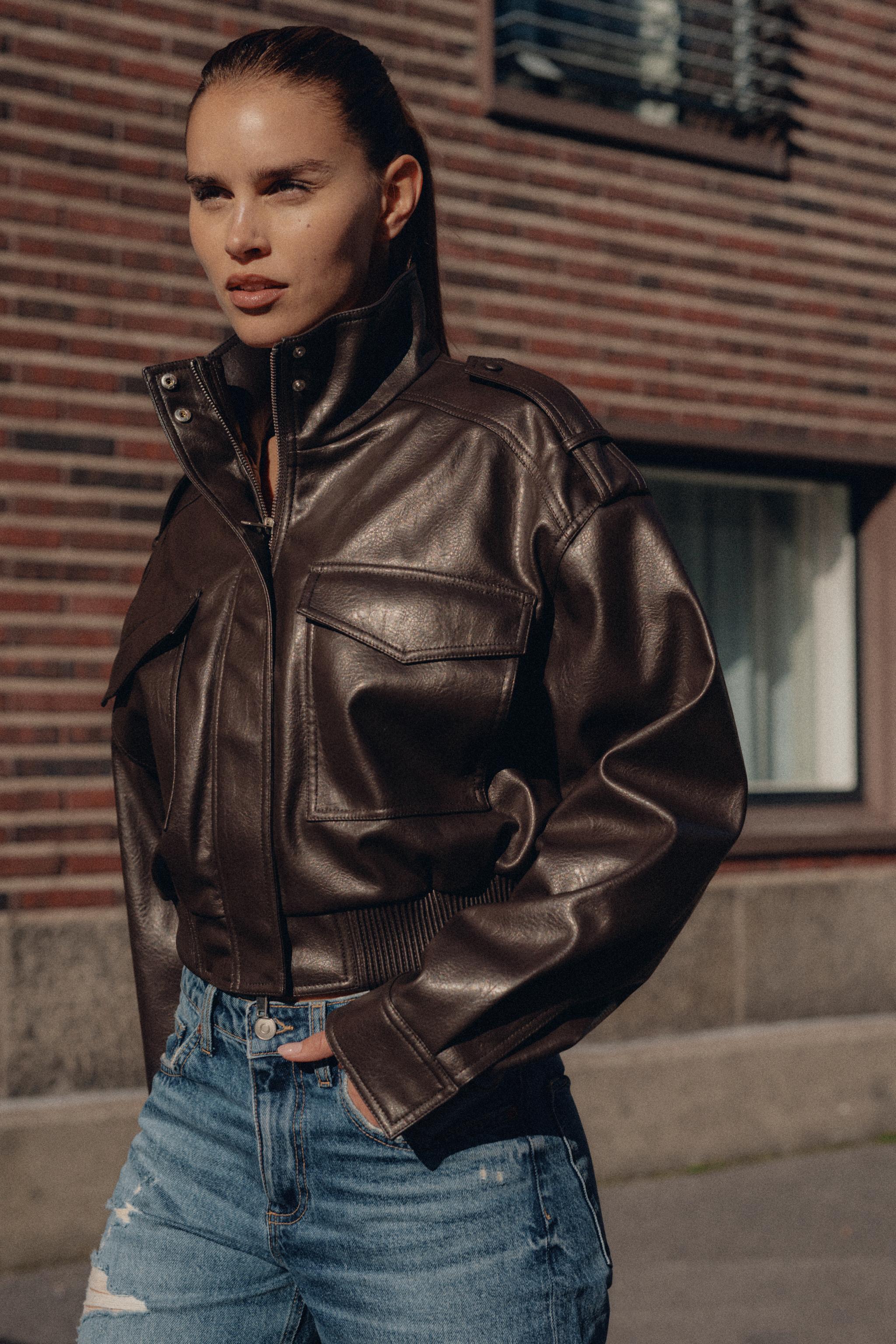 Faux Leather Cropped Jacket