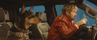 Making the VFX of The Fall Guy; a man and a dog in a car