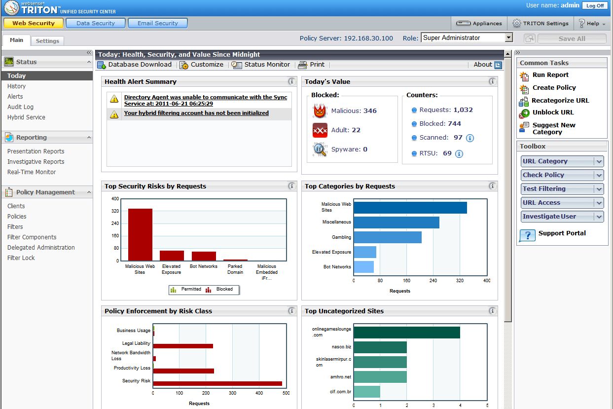 All TSGA components are managed from the USC console which provides plenty of detail on activity and detected threats.