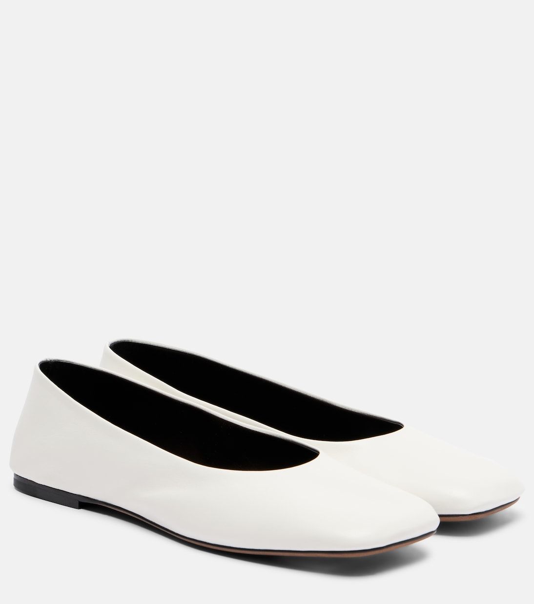 Square Leather Ballet Flats in White - the Row