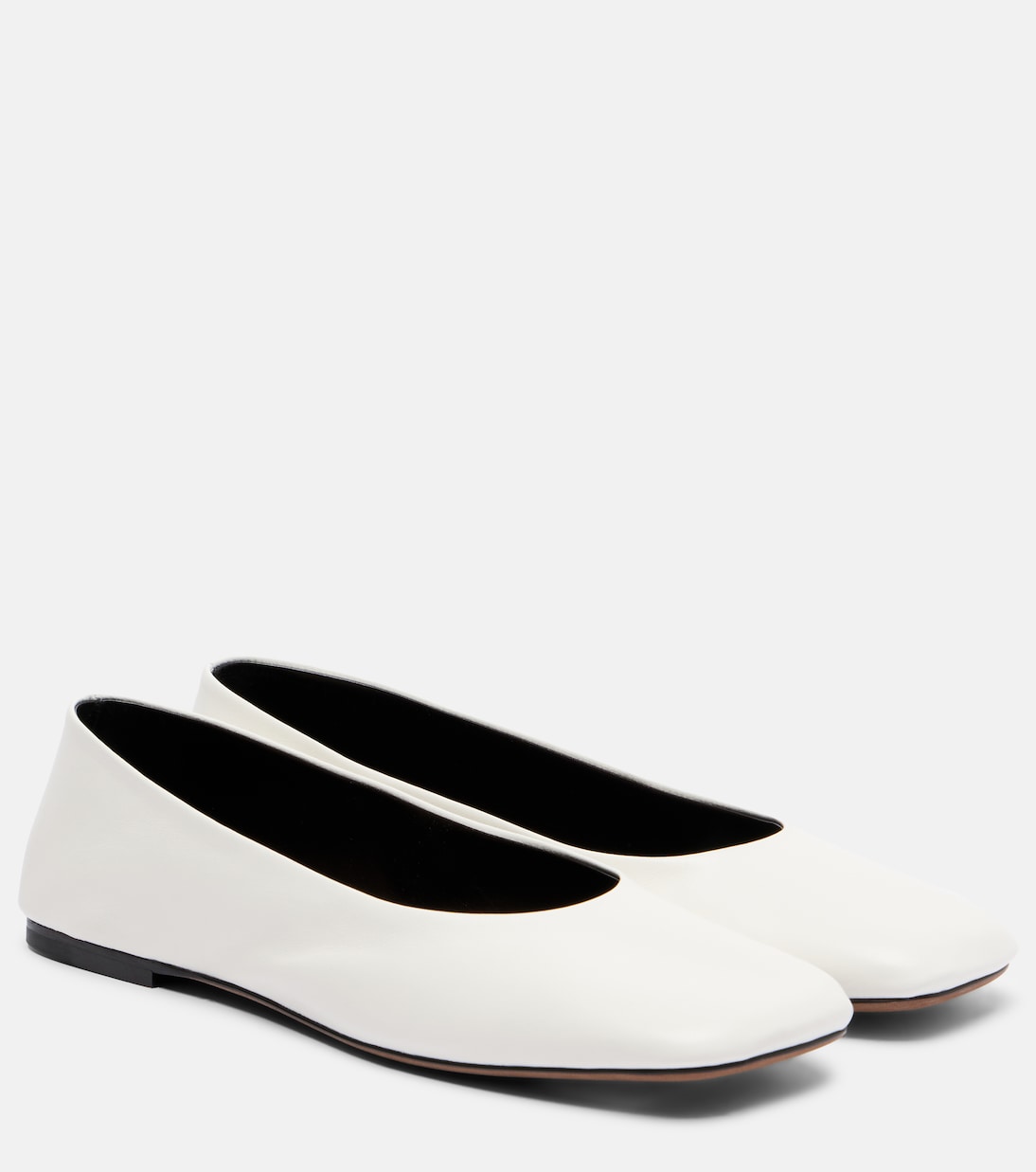 Square Leather Ballet Flats in White - the Row