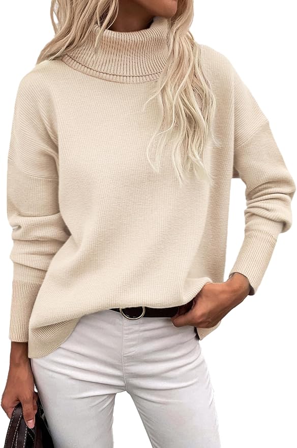 Zeagoo, Zeagoo Women&#039;s Turtleneck Sweater 2025 Fall Winter Chunky Knitted Pullover High Low Hem Trendy Basic Jumper Top Beige