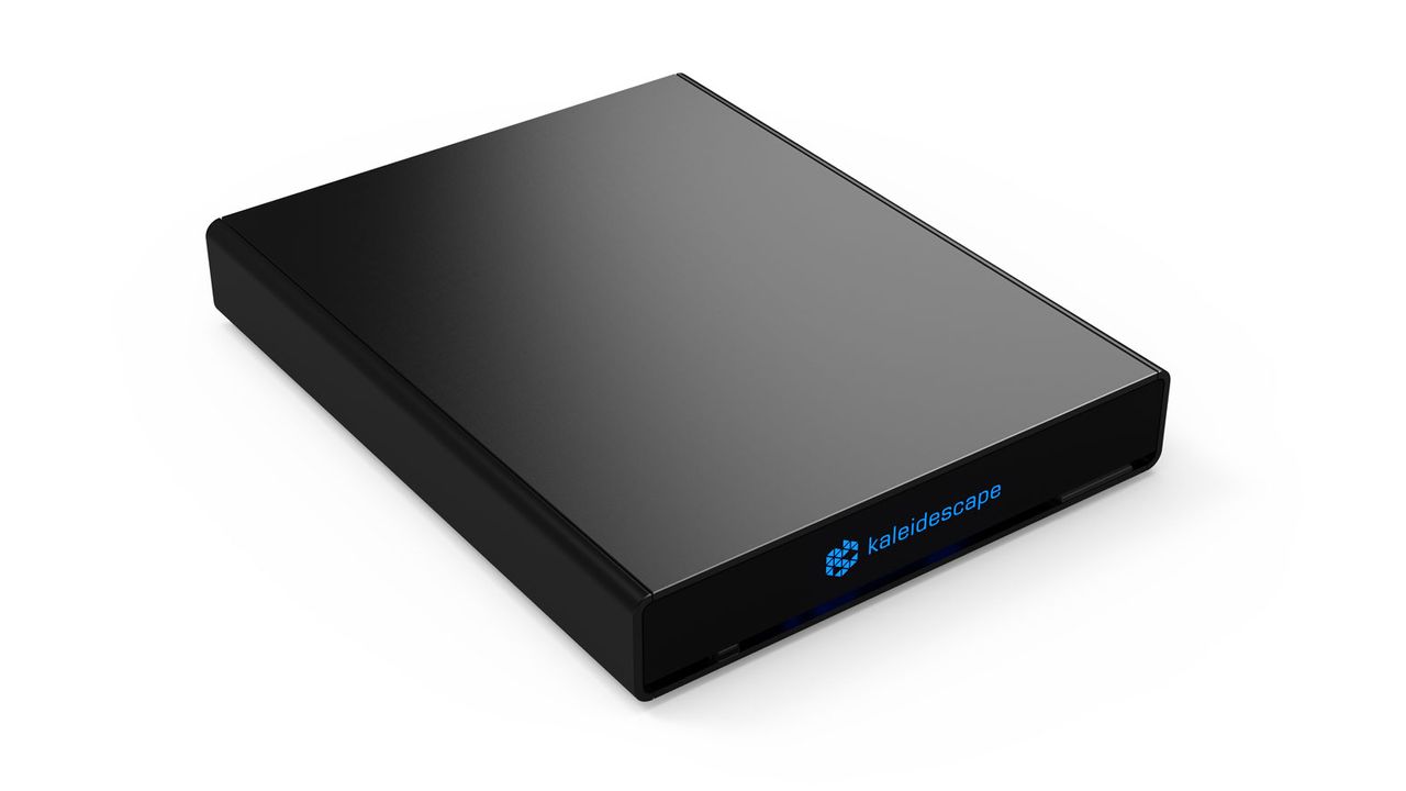 The Kaleidescape Strato V movie player on a white background