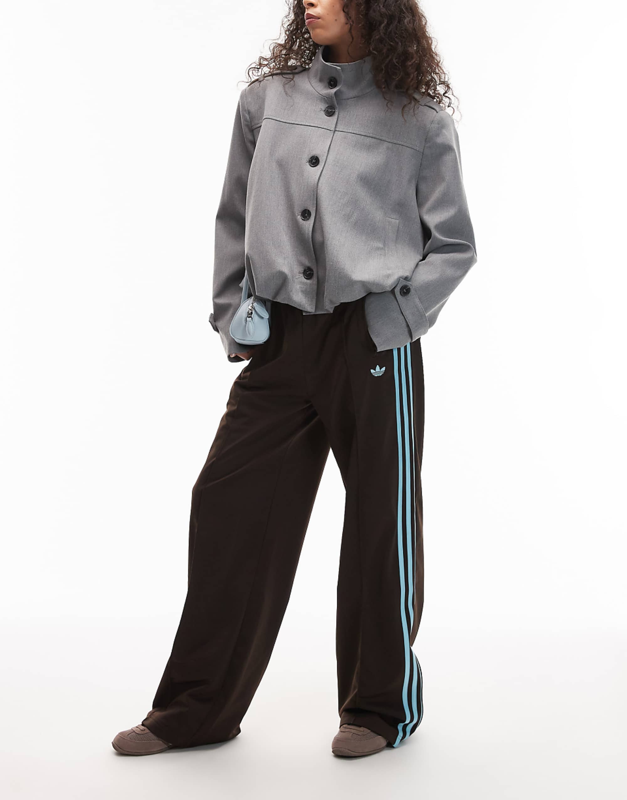 Adidas Originals Firebird Loose Track Pants in Brown and Ice Blue
