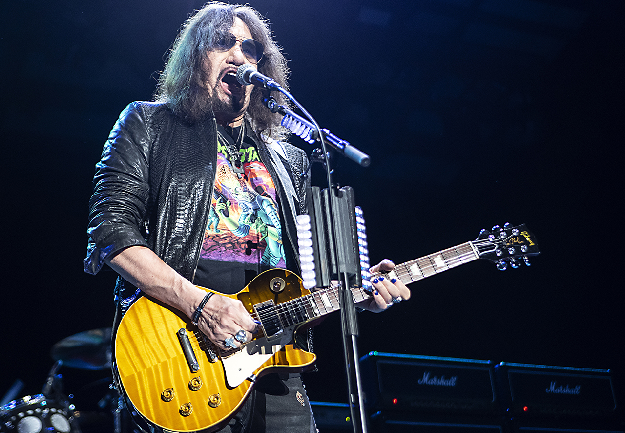 Singer/guitarist Ace Frehley performs at Charlotte Metro Credit Union Amphitheatre on October 07, 2021 in Charlotte, North Carolina.