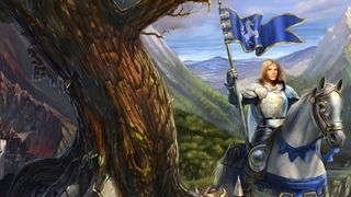 A paladin rides a white horse