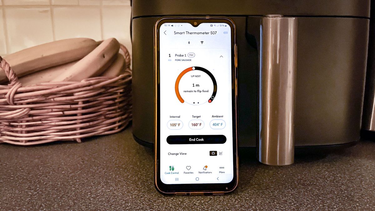 Chef iQ thermometer sausages cook time on app