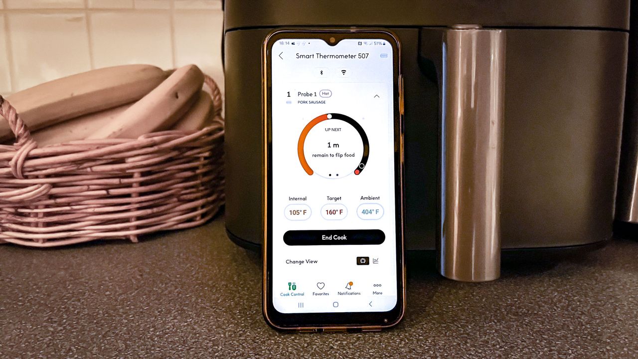 Chef iQ thermometer sausages cook time on app