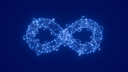An infinity symbol formed from white nodes on a blue background, to represent continuous authentication.