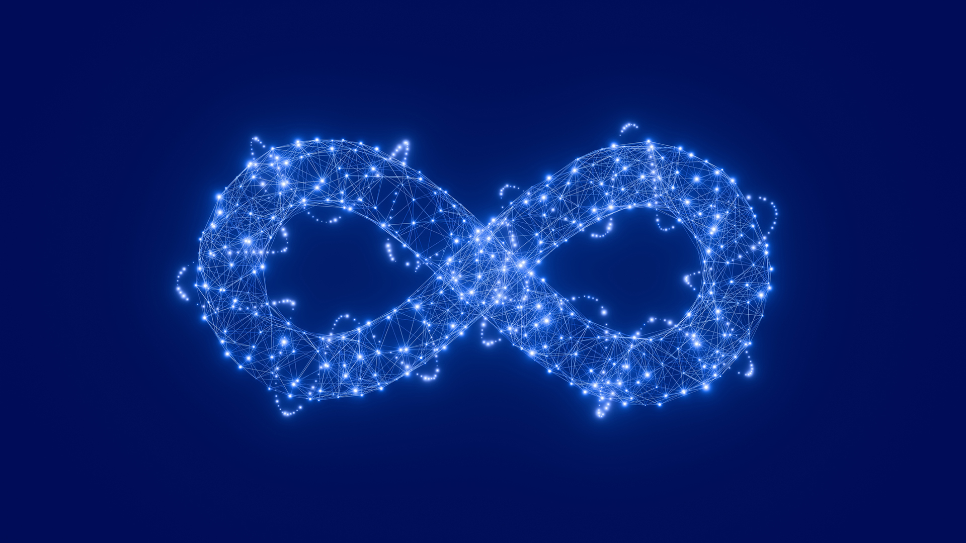 An infinity symbol formed from white nodes on a blue background, to represent continuous authentication.