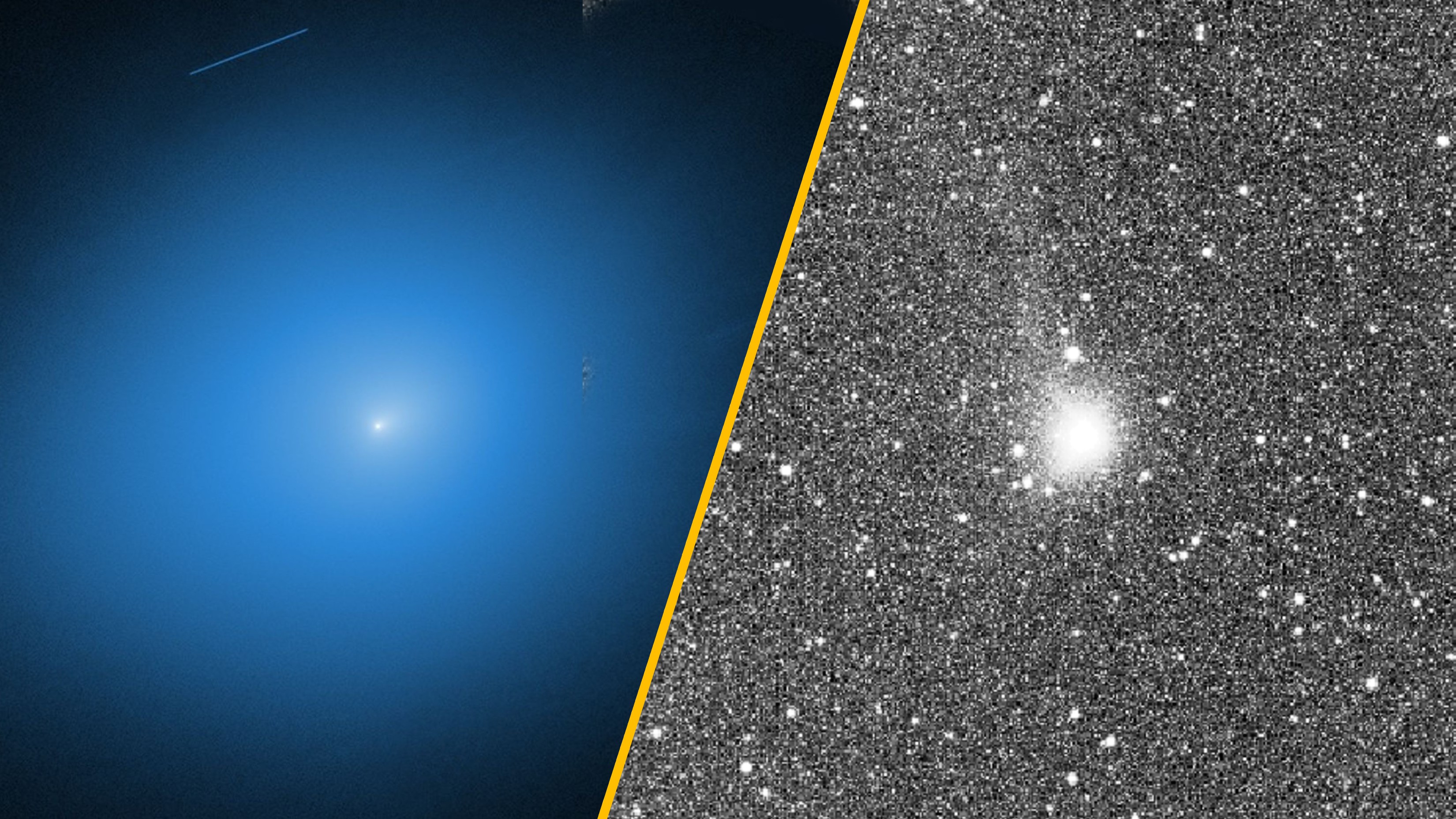 Two blurry telescope images of the interstellar comet 3I/ATLAS
