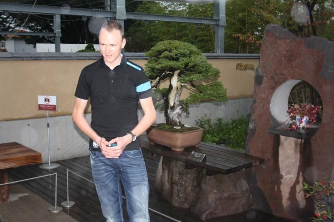 Chris Froome at Saitama's Bonsai Art Museum.