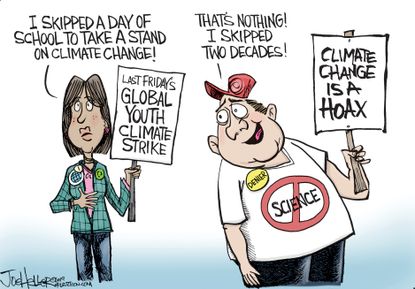 Political Cartoon U.S. climate change protest deniers