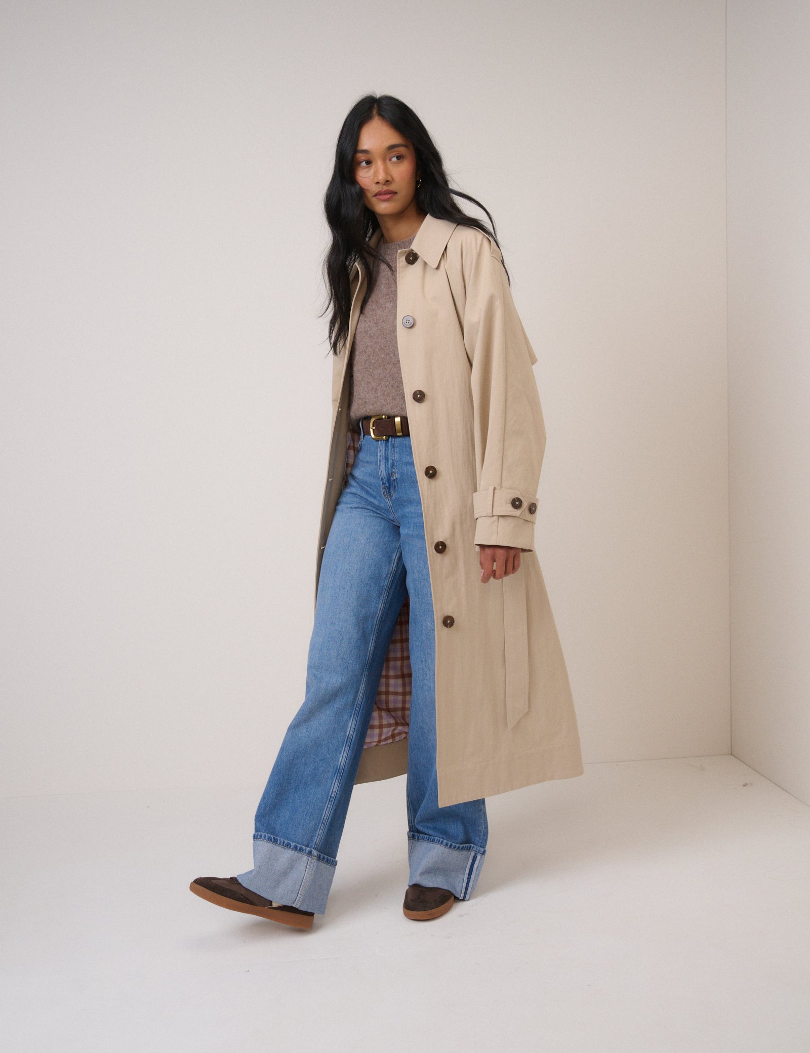 Beige Tie Waist Trench Coat