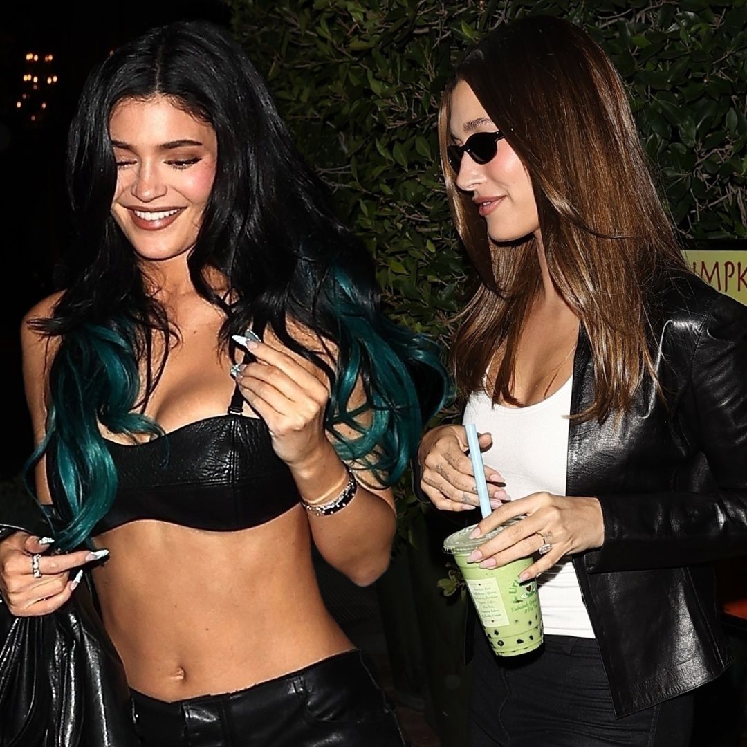 Kylie Jenner and Hailey Bieber celebrate the King Kylie revival in matching leather looks