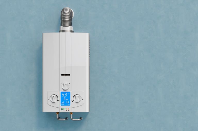 Gas boiler on blue wall