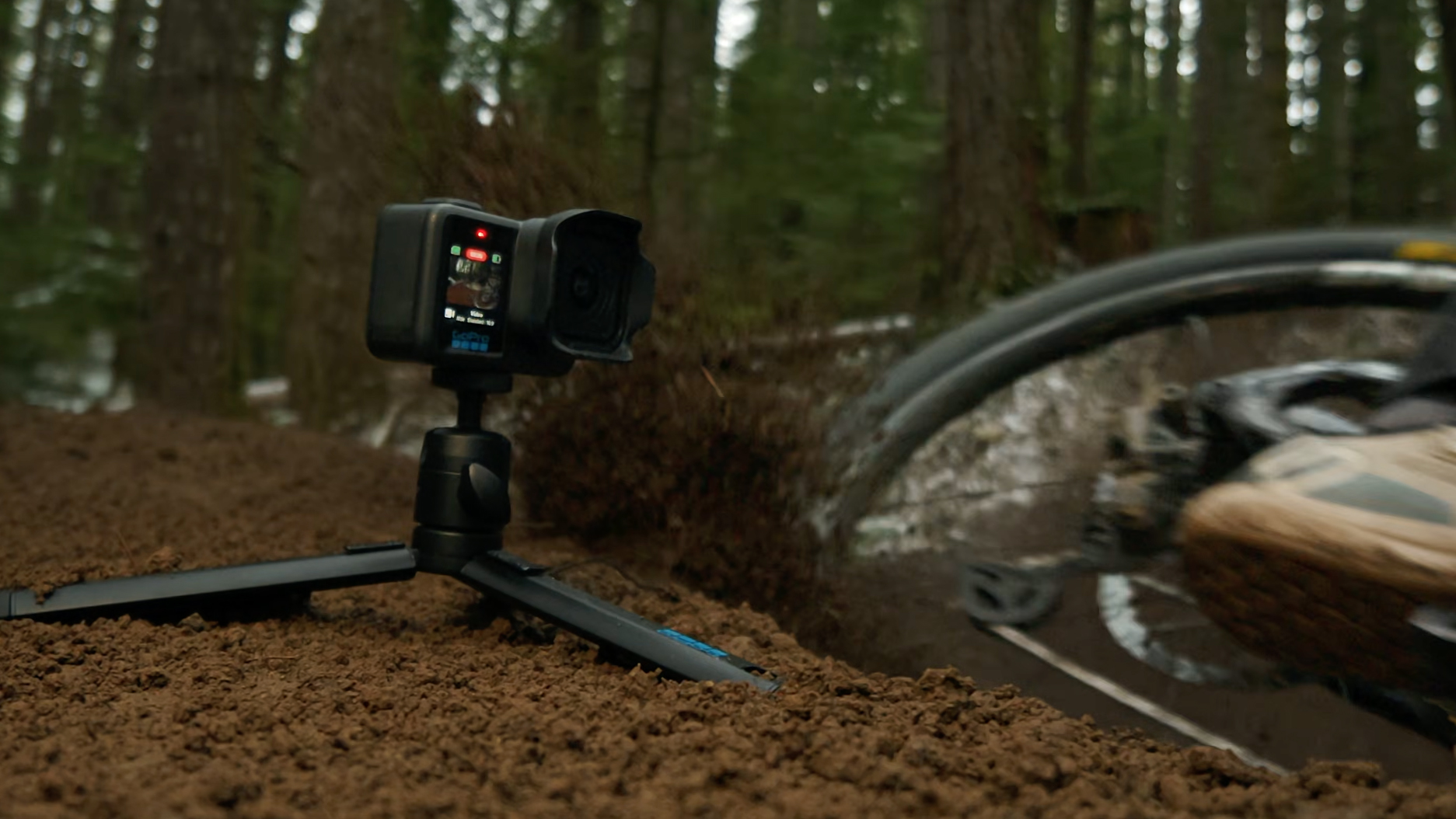A screenshot of a promotional video featuring the GoPro Mission 1 Pro
