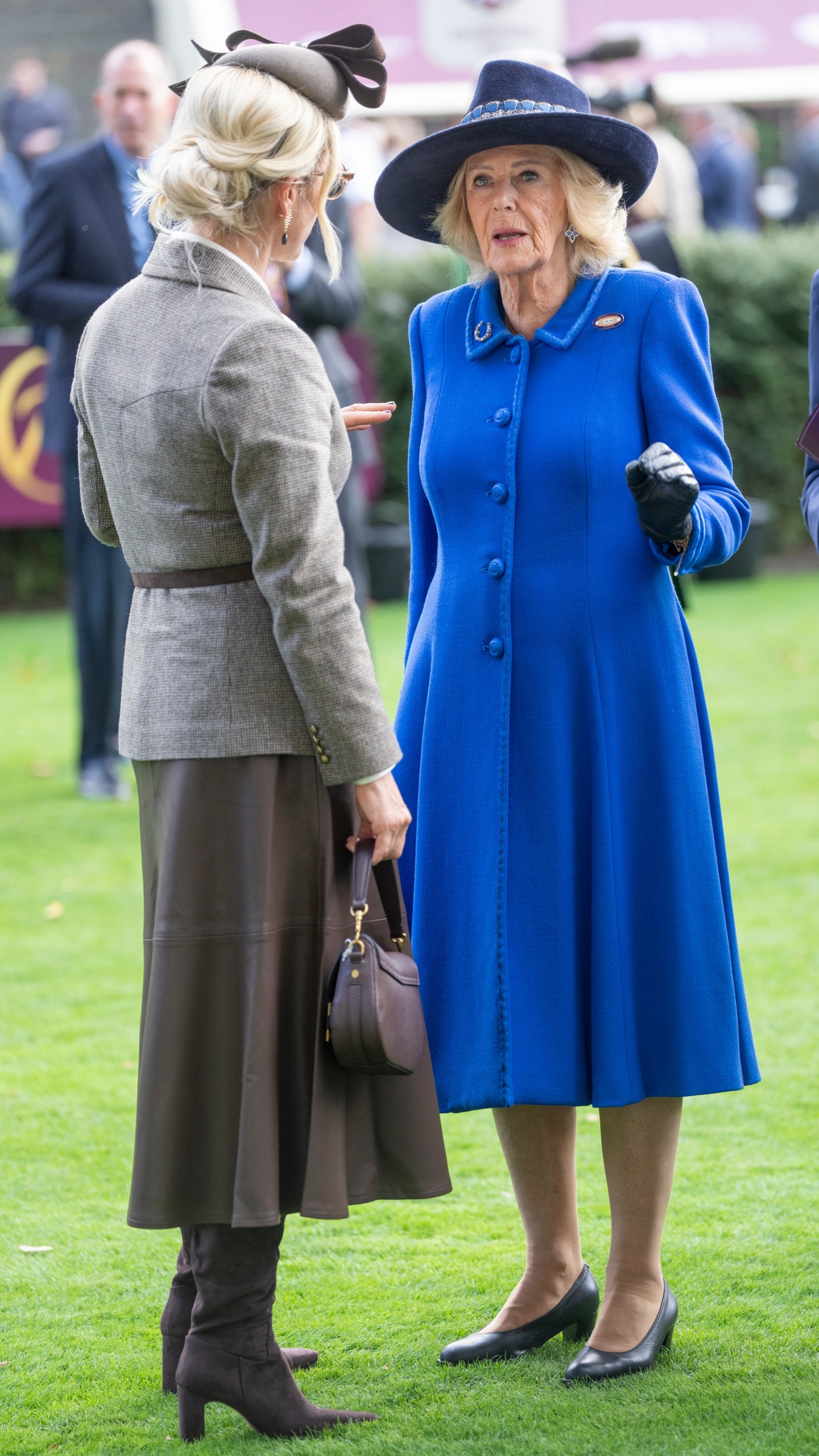 Queen Camilla and Zara Tindall attend 2026 British Champions Day at Ascot Racecourse on October 17, 2026