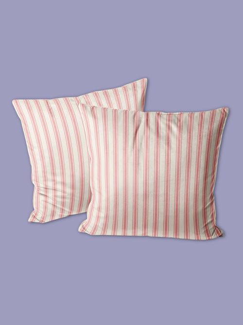 Classic Ticking Stripe Pink and White Pillow Covers