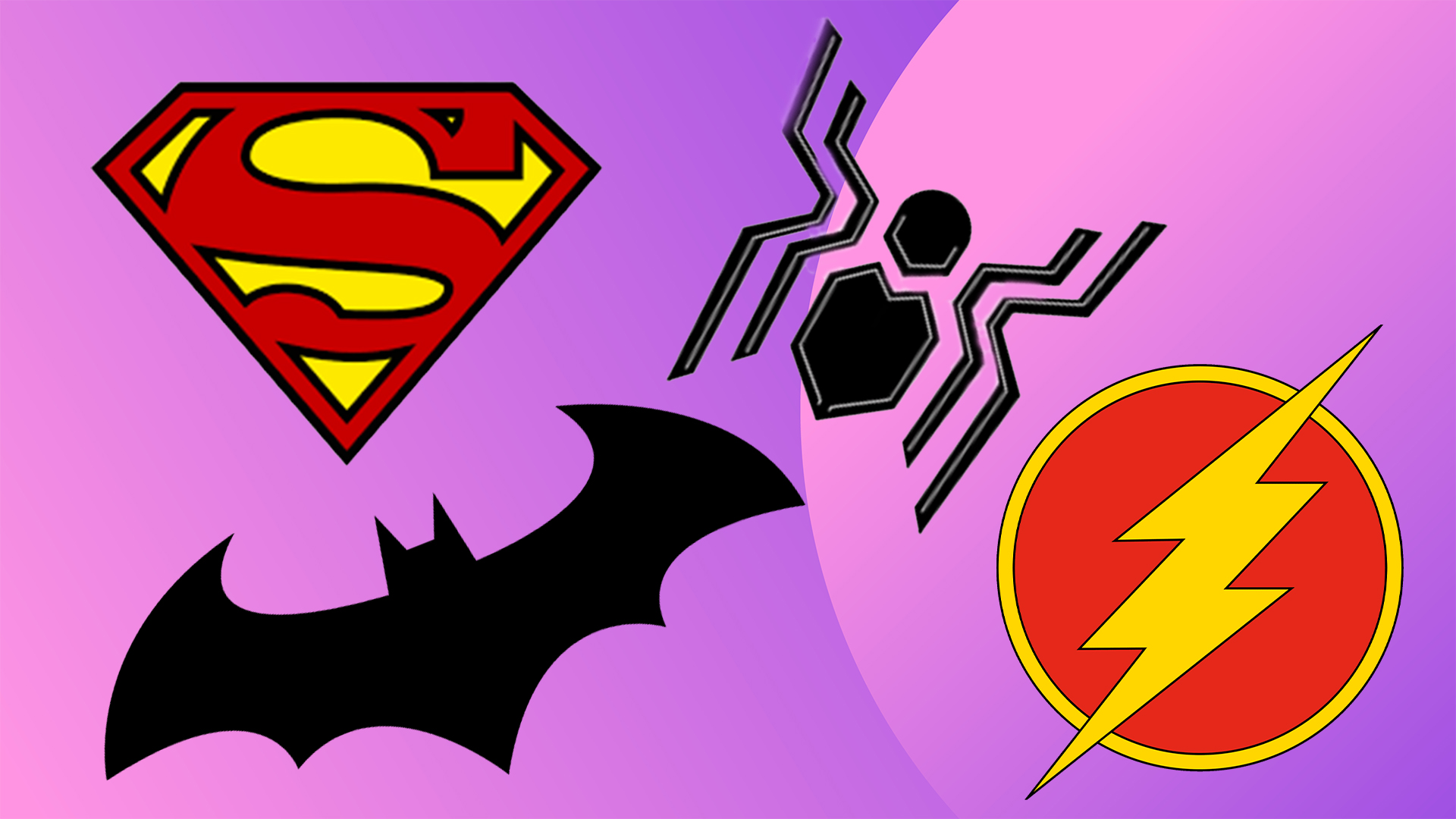 Superman, Spiderman, Batman and the Flash logo 