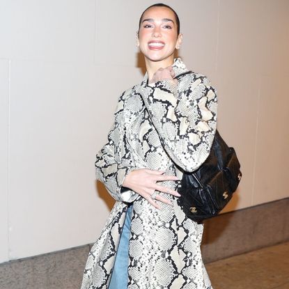 Dua Lipa wearing snakeskin trend