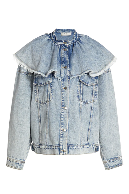 Sea Ruffle Overlay Denim Jacket