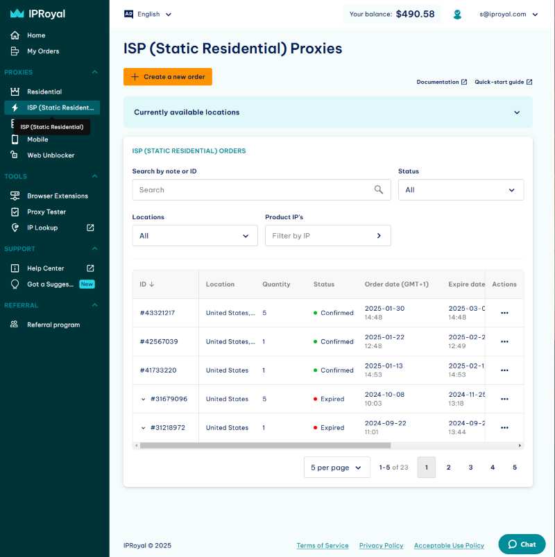 IPRoyal ISP proxies
