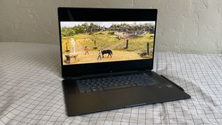 The 2024 HP Spectre x360 16 displaying an episode of Percy Jackson