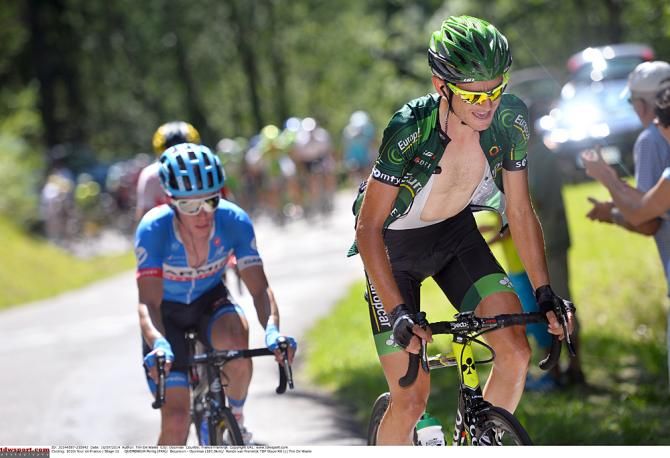 Perrig Quemeneur (Europcar) is followed by Tom Jelte Slagter (Garmin-Sharp)